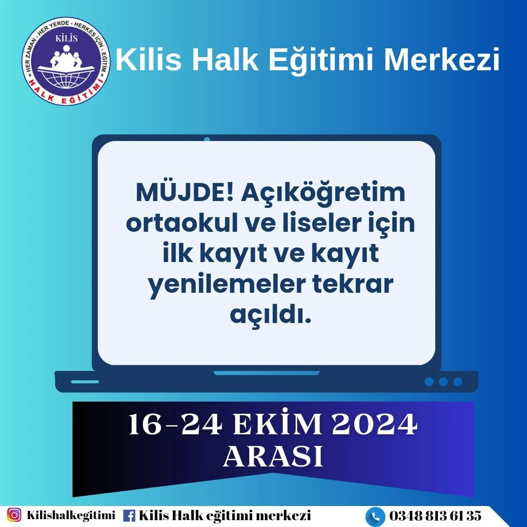 Kilis HEM'de Açık öğretim için son kayıt 16-24 Ekim arası