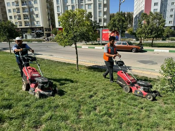 Parklarda çim biçme çalışmaları sürüyor