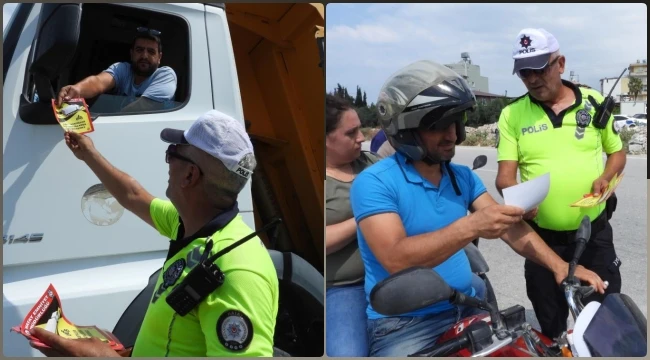 Polis ekipleri tır ve motosiklet sürücülerine bilgilendirici broşür dağıttı