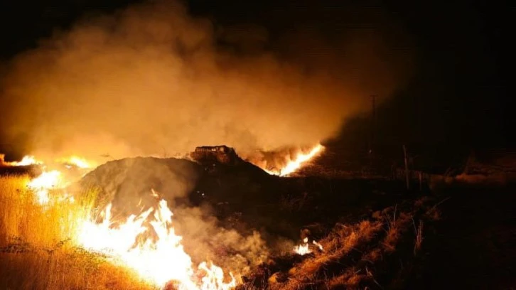 Suriye sınırında anız yangını!