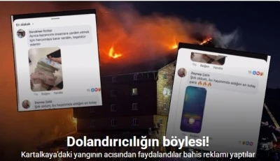 Otel yangını üzerinden bahis reklamı