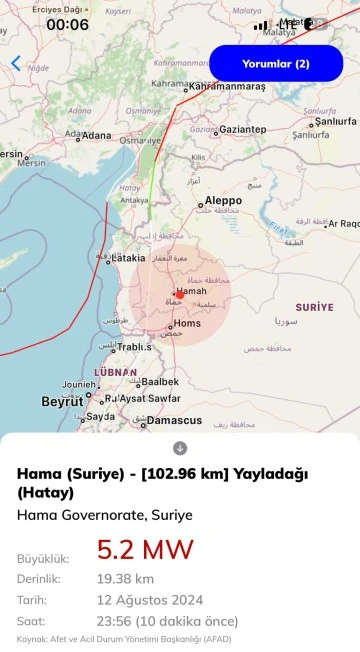 Suriye’de meydana gelen deprem korkuttu